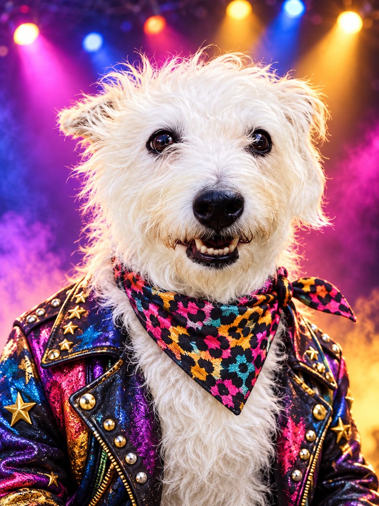 Minnie in the Rock Star AI pet portrait style